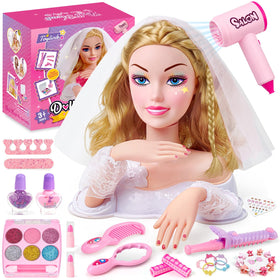 Toylink blonde bride doll head with veil for creative styling practice and pretend wedding looks.