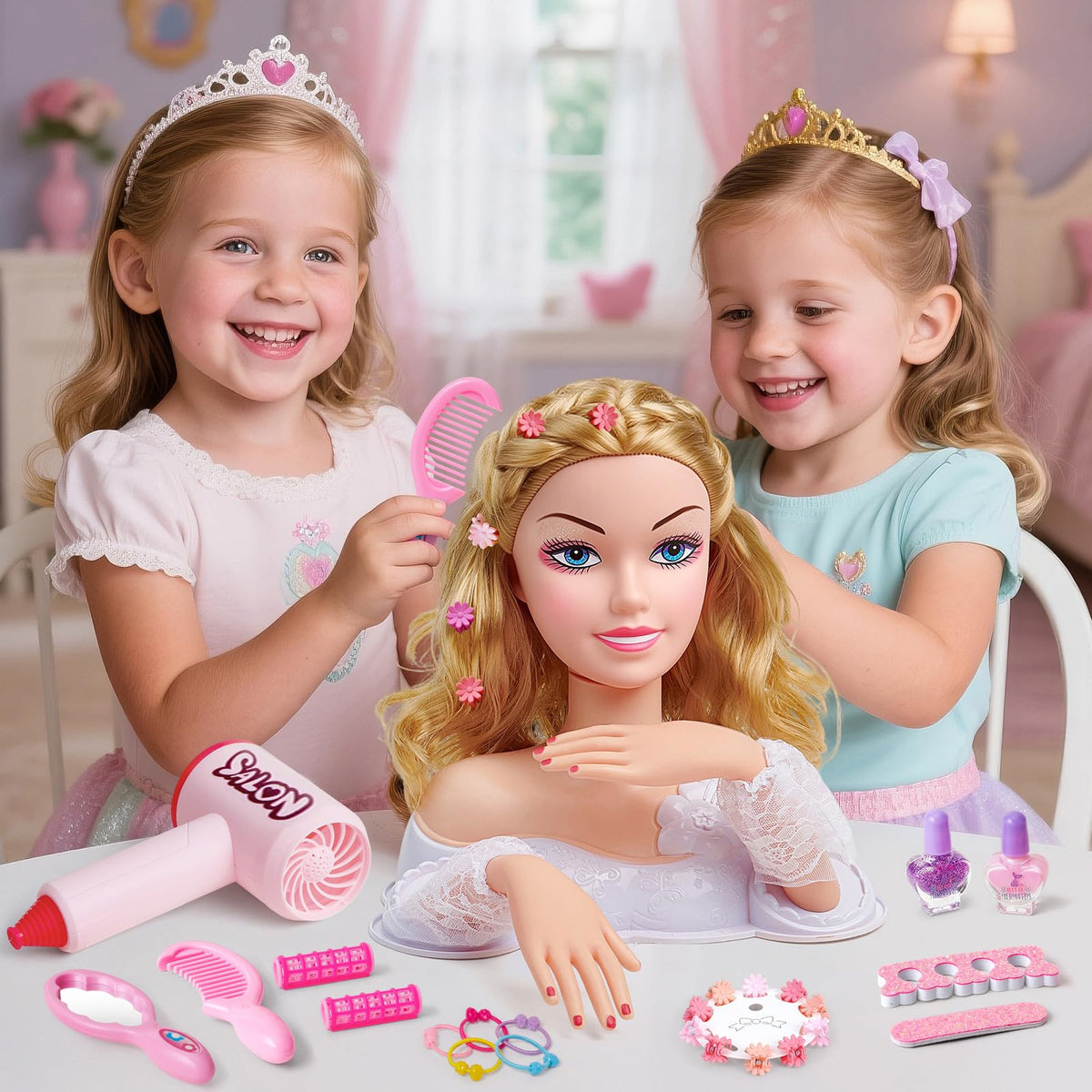 Toylink doll head daisy-clips add charming accents to hair designs.