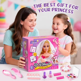 Toylink doll head eyeshadow-lipstick palette inspires playful makeup looks.