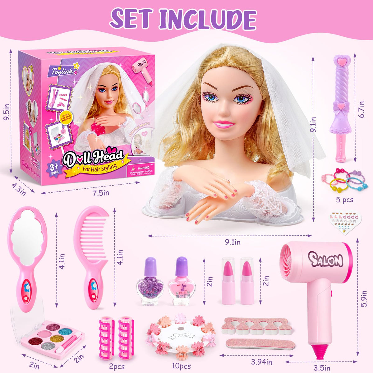 Toylink doll head nail-polish set sparks mini manicure sessions.