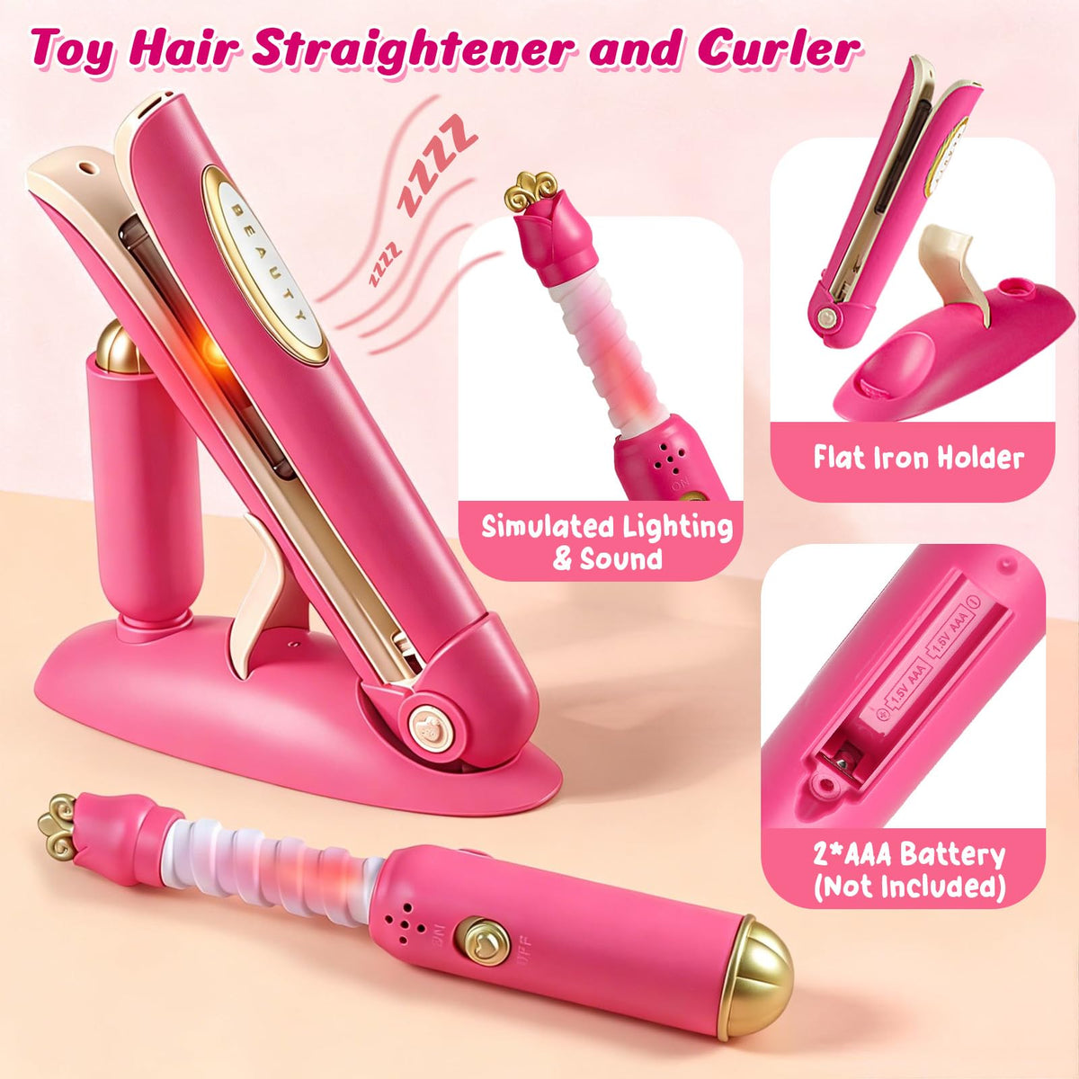 Toylink flat iron holder keeps styling tools organized during pretend appointments.