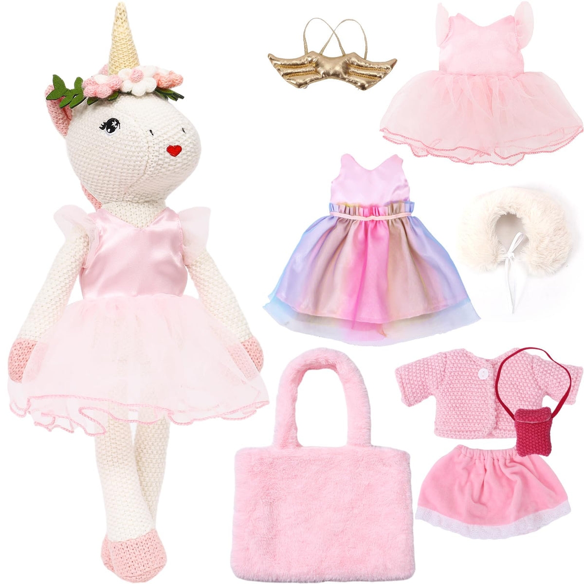 Toylink unicorn doll wearing ballerina dress for imaginative play.