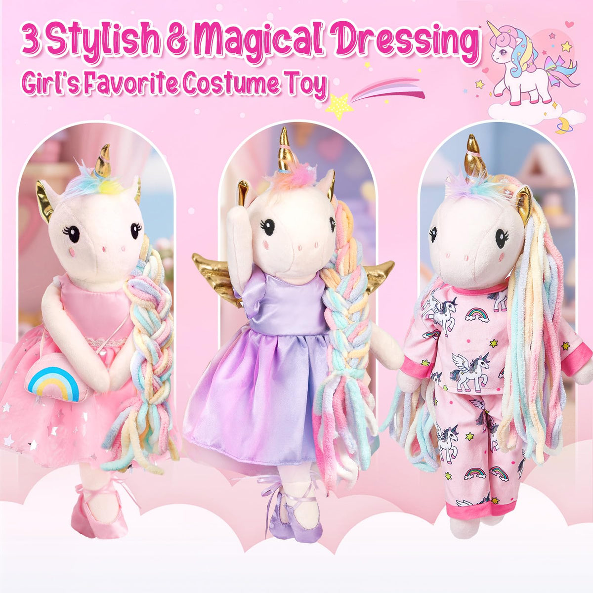 Toylink unicorn doll in pink dress for creative styling