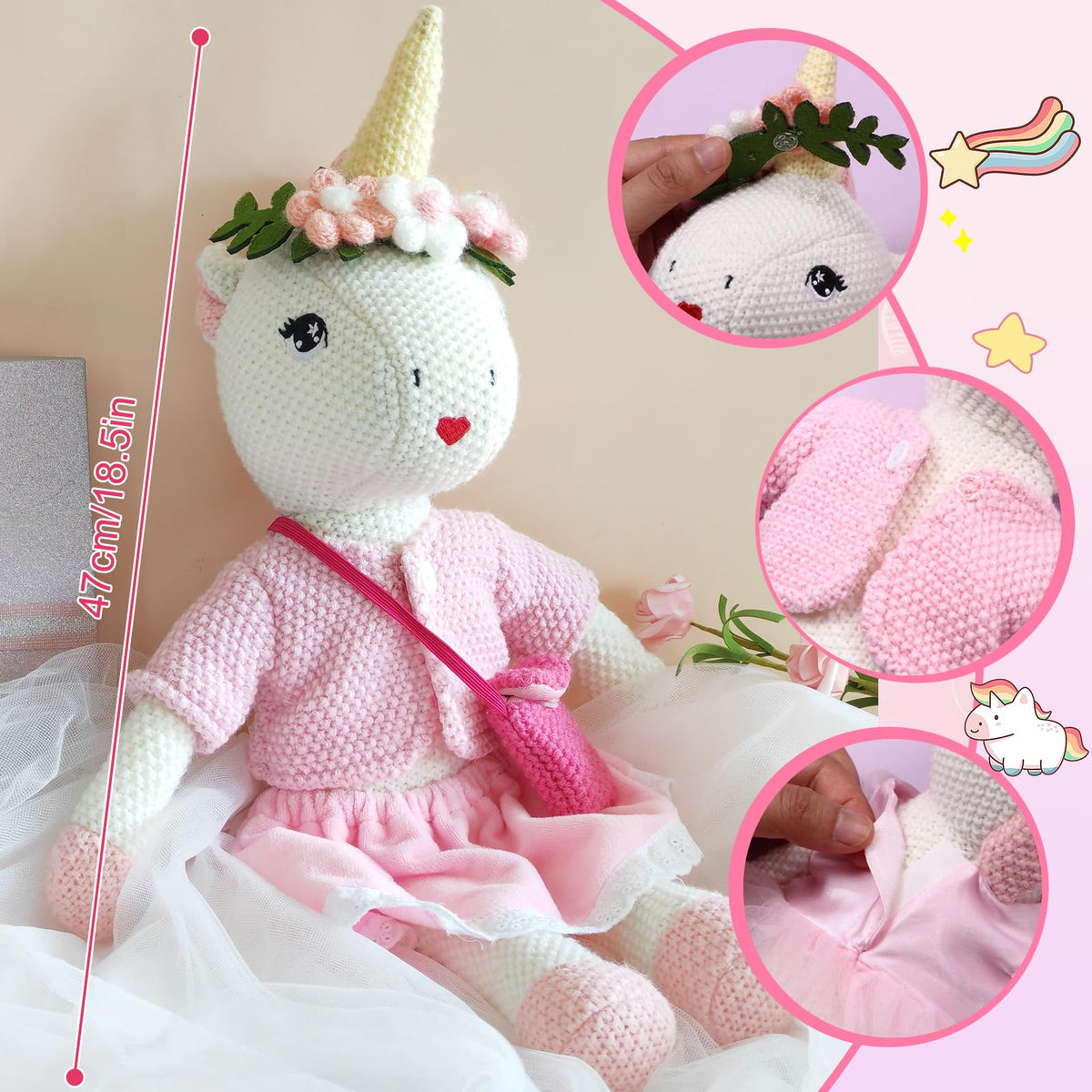 Toylink unicorn doll in pink dress for dress-up fun.