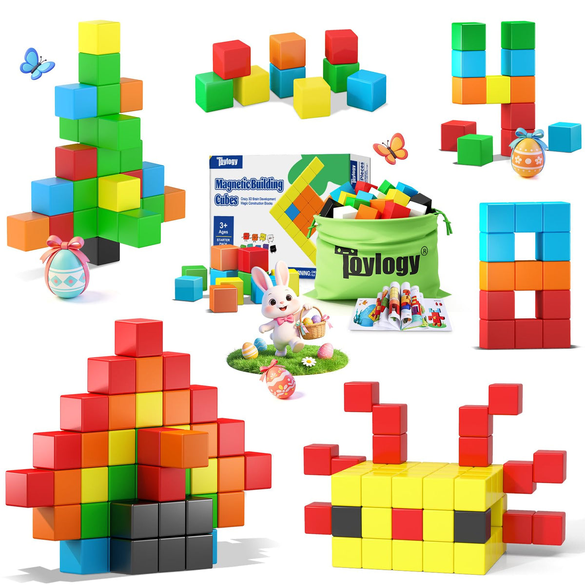 Toylogy 48-piece magnetic blocks in bright colors support early STEM exploration.