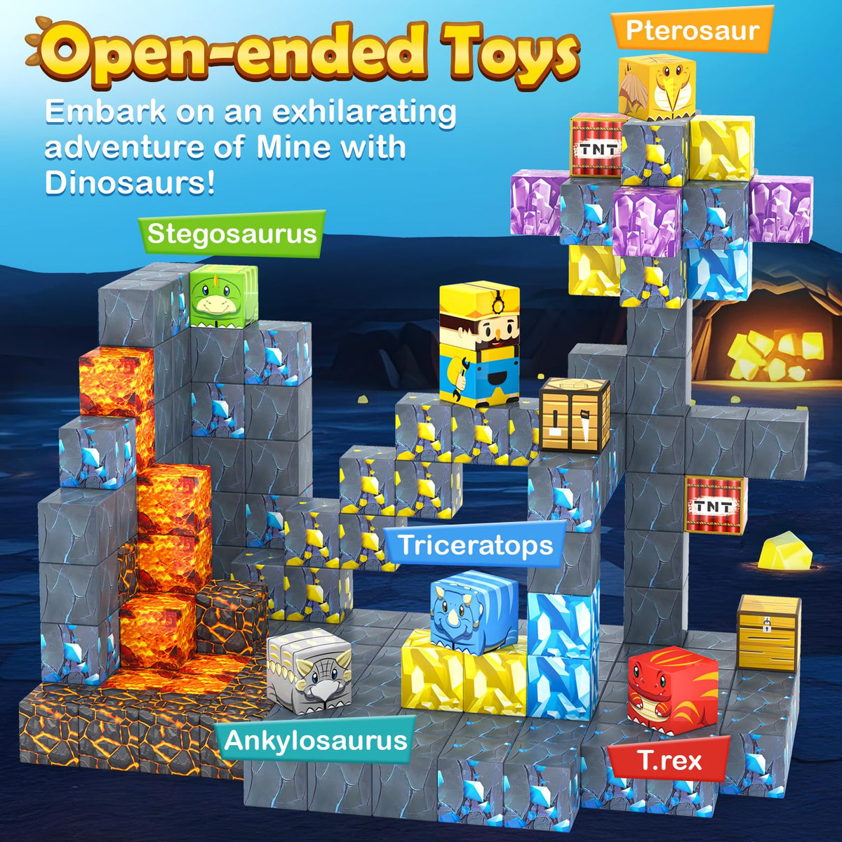 Toylogy magnetic blocks enable colorful, creative dinosaur constructions for exploration.