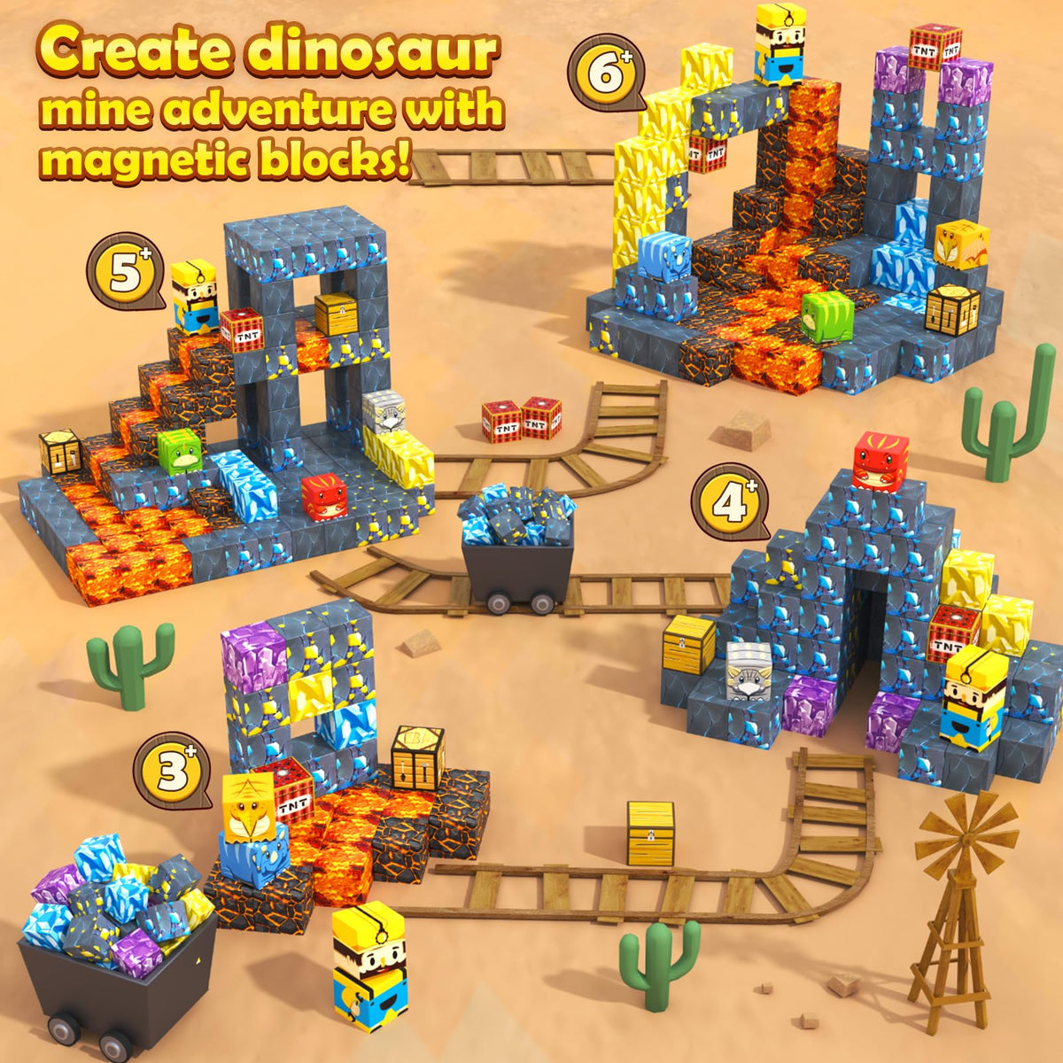 Toylogy expandable system works with other Mine Magnet World sets for larger builds.