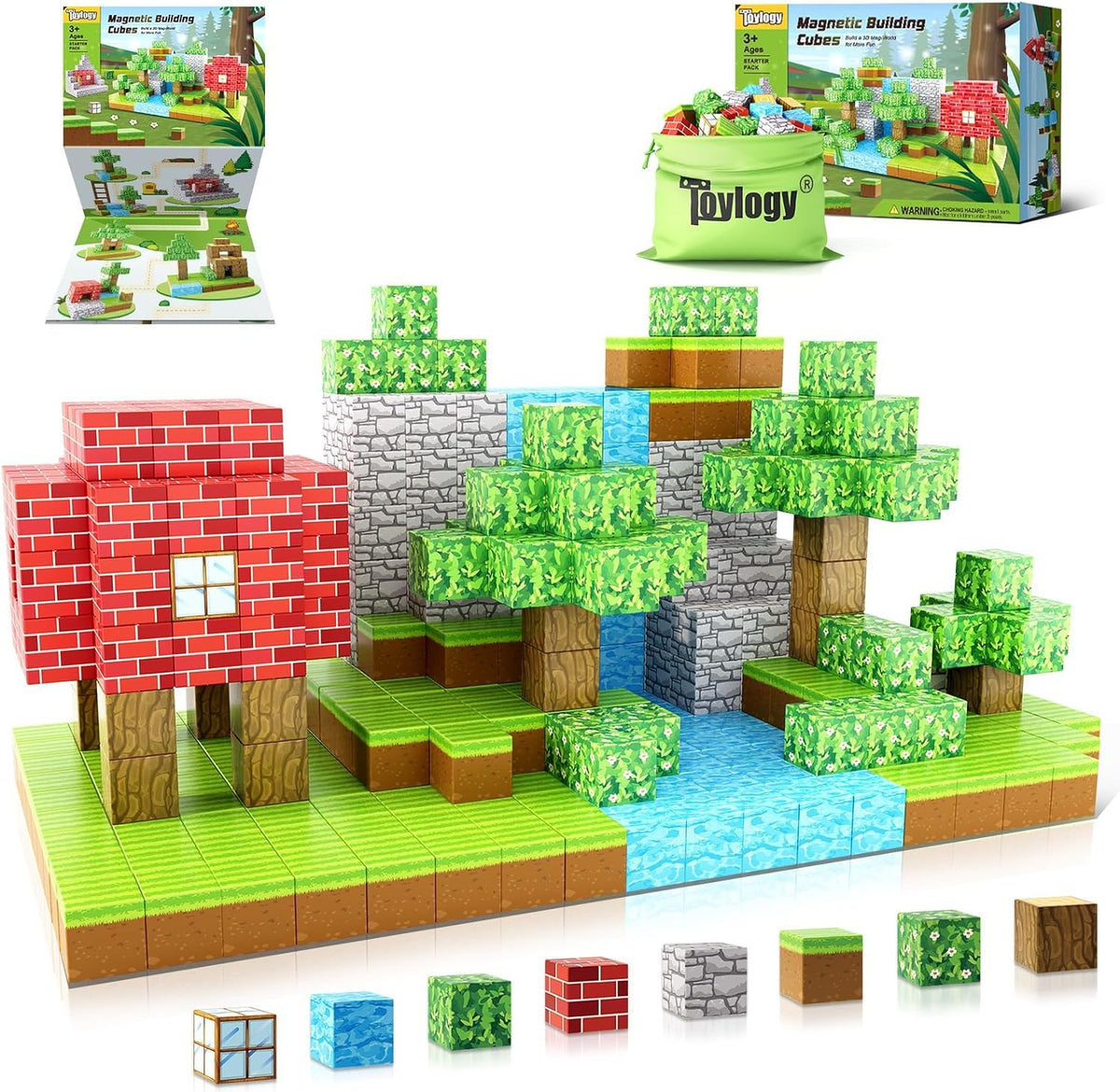 Toylogy Large Magnetic Blocks create a forest castle for imaginative play and spatial learning