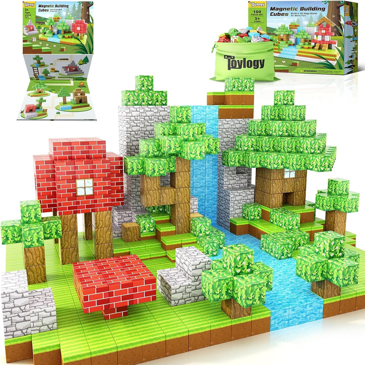 Toylogy large magnetic blocks form a forest castle to boost spatial thinking and creativity.