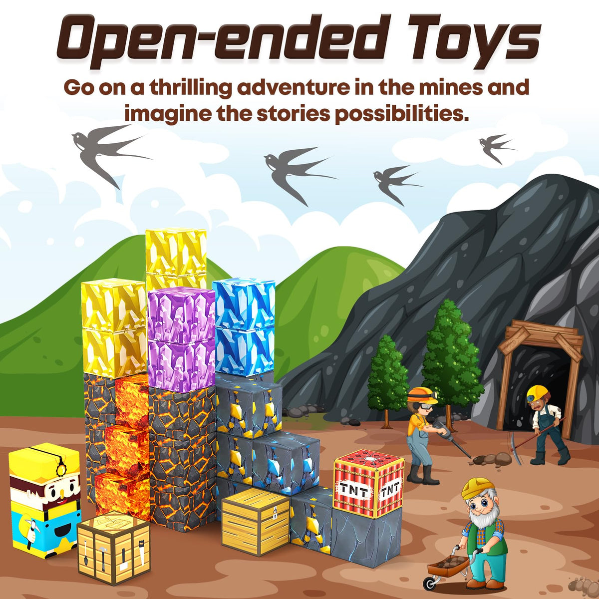 Toylogy magnetic caverns set promotes spatial thinking through open-ended, creative construction.