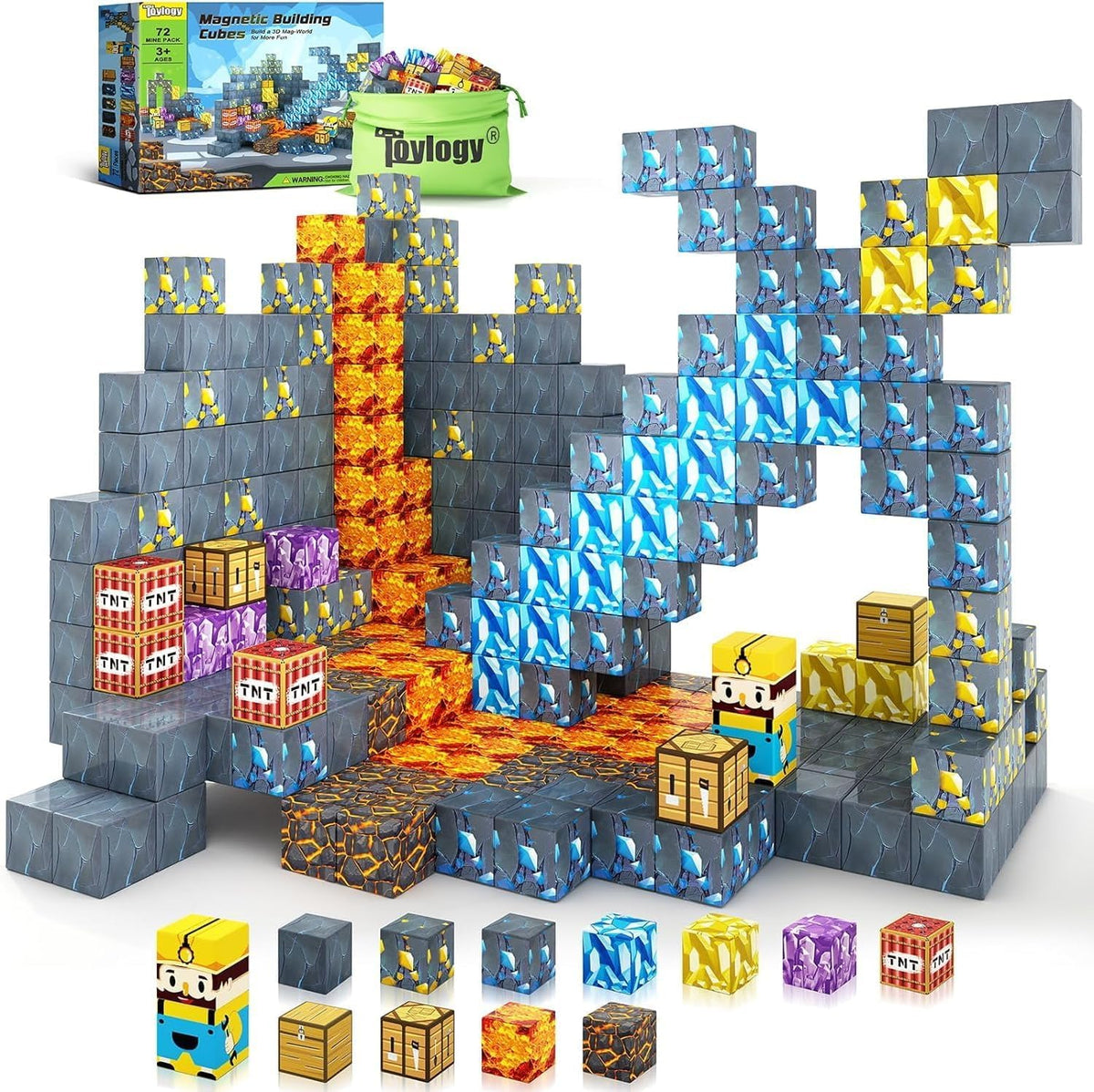 Toylogy Magnetic Blocks Mine World Sword Edition for imaginative play and STEM exploration.
