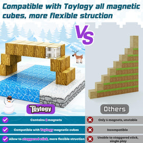 Toylogy magnetic blocks highlight a reindeer-pattern scene for seasonal pretend play and problem solving.