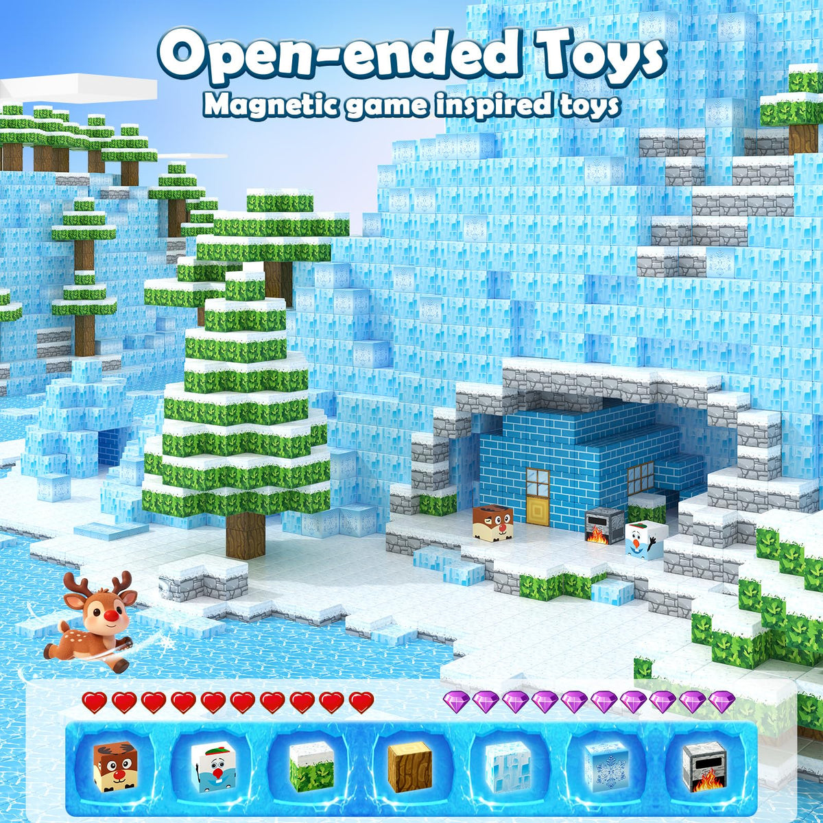 Toylogy magnetic blocks feature a snowman pattern to boost imagination and fine motor skills.