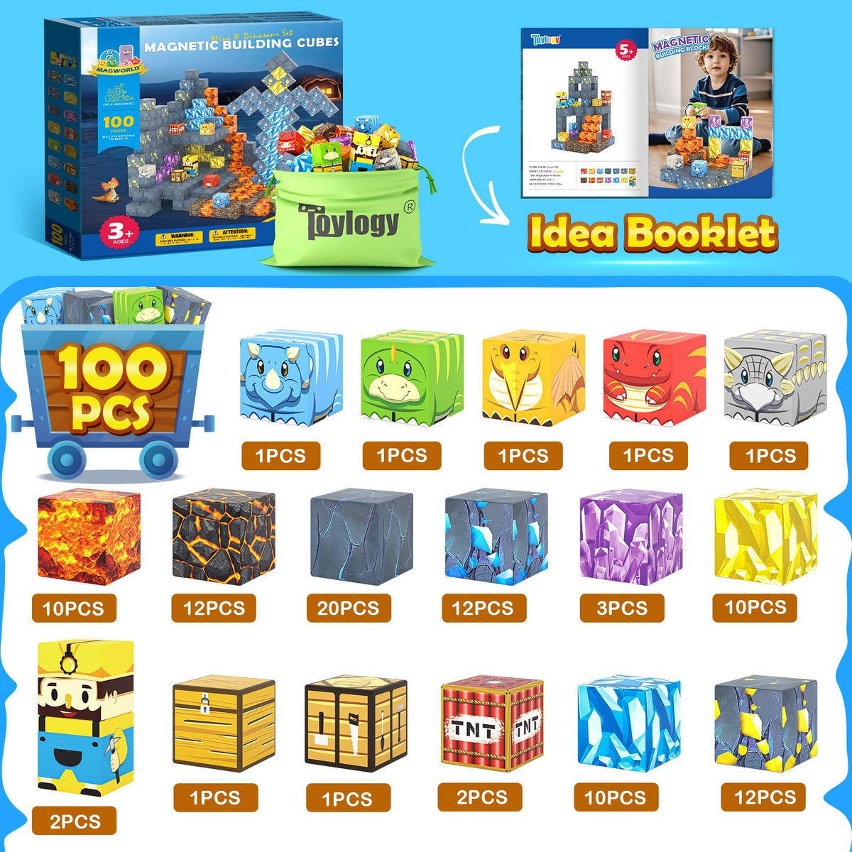Toylogy Mine Magnetic World sword and dinosaur collection inspires imaginative play.