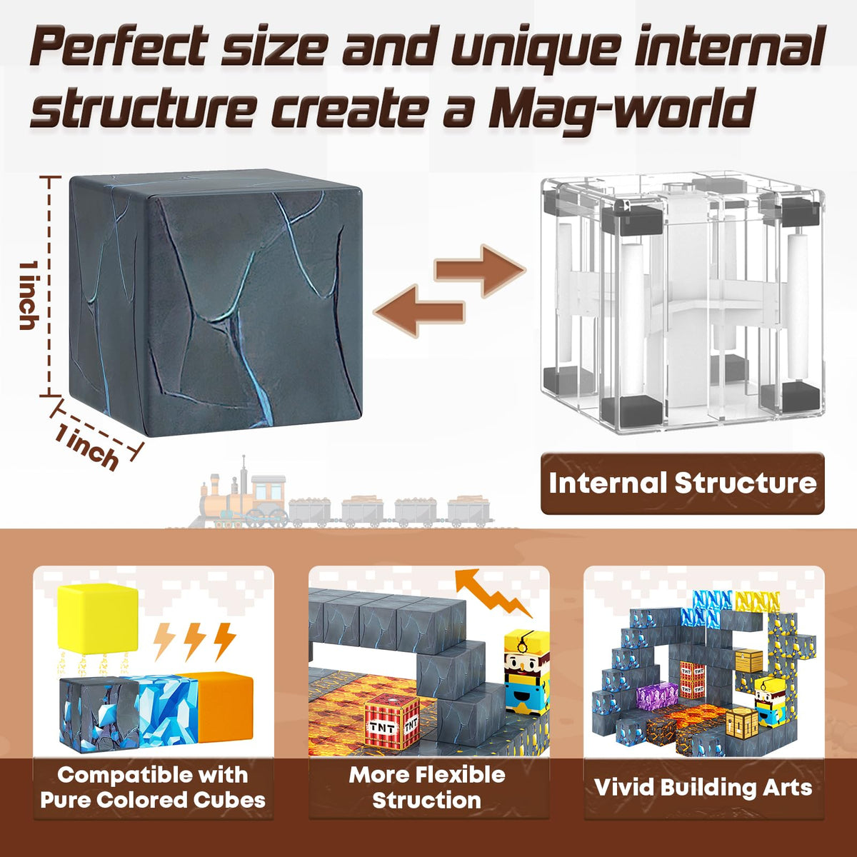 Toylogy Mine World compatibility with 1-inch blocks expands building options.