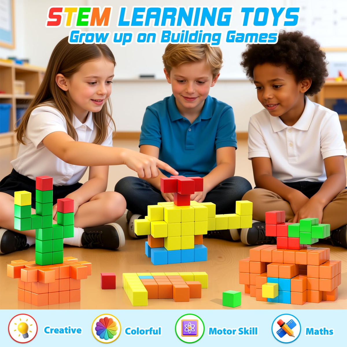 Toylogy blocks feature safe rounded edges for small hands.