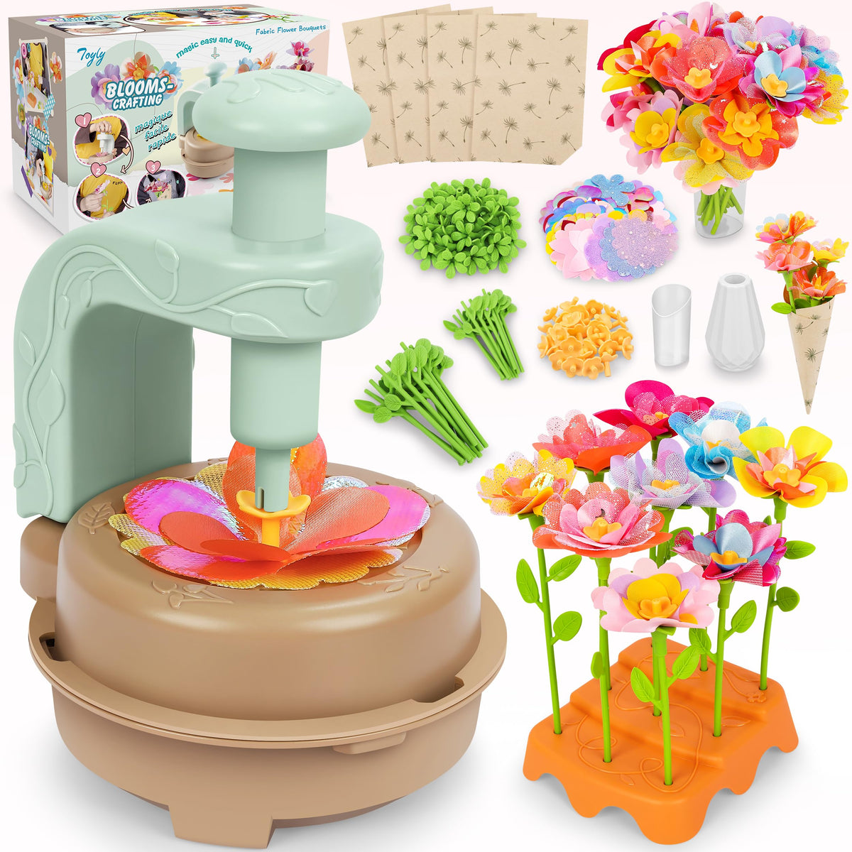 Toyly Fabric Flower Bouquets Kit cover shows colorful DIY florals for creative play