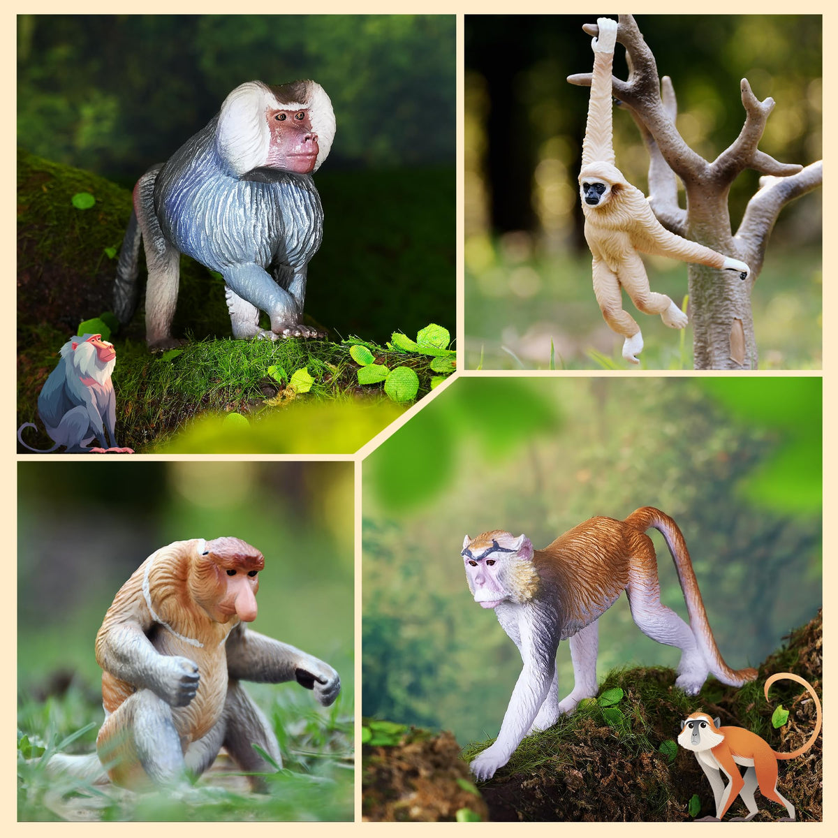 Toymany white-handed gibbon figure inspires agile jungle movement in pretend play.