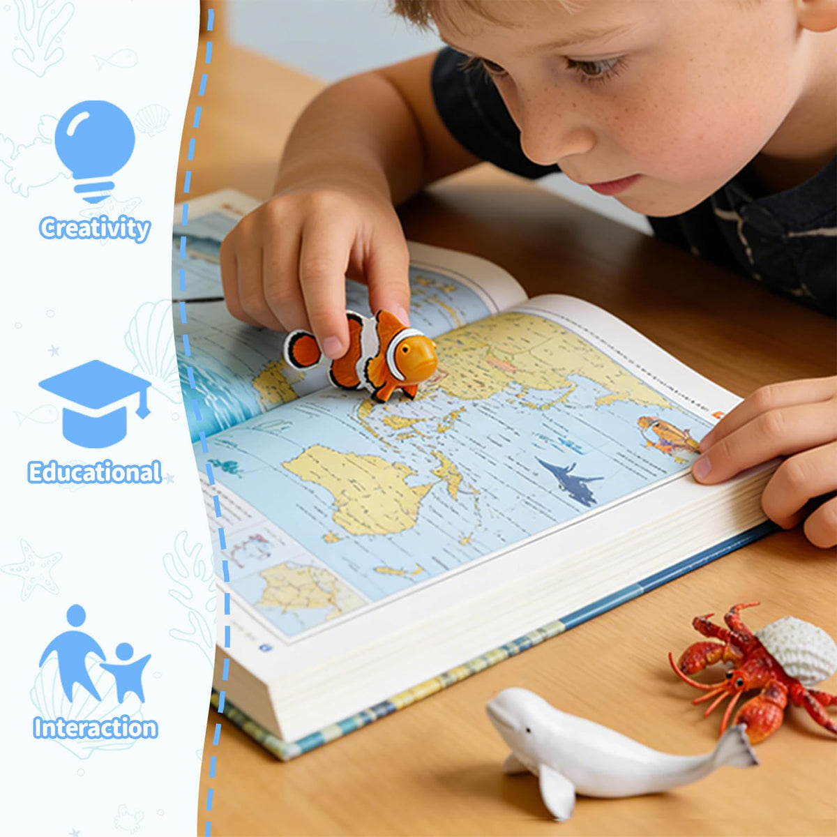 Toymany clownfish figurine, bright accent for kids' shelves.