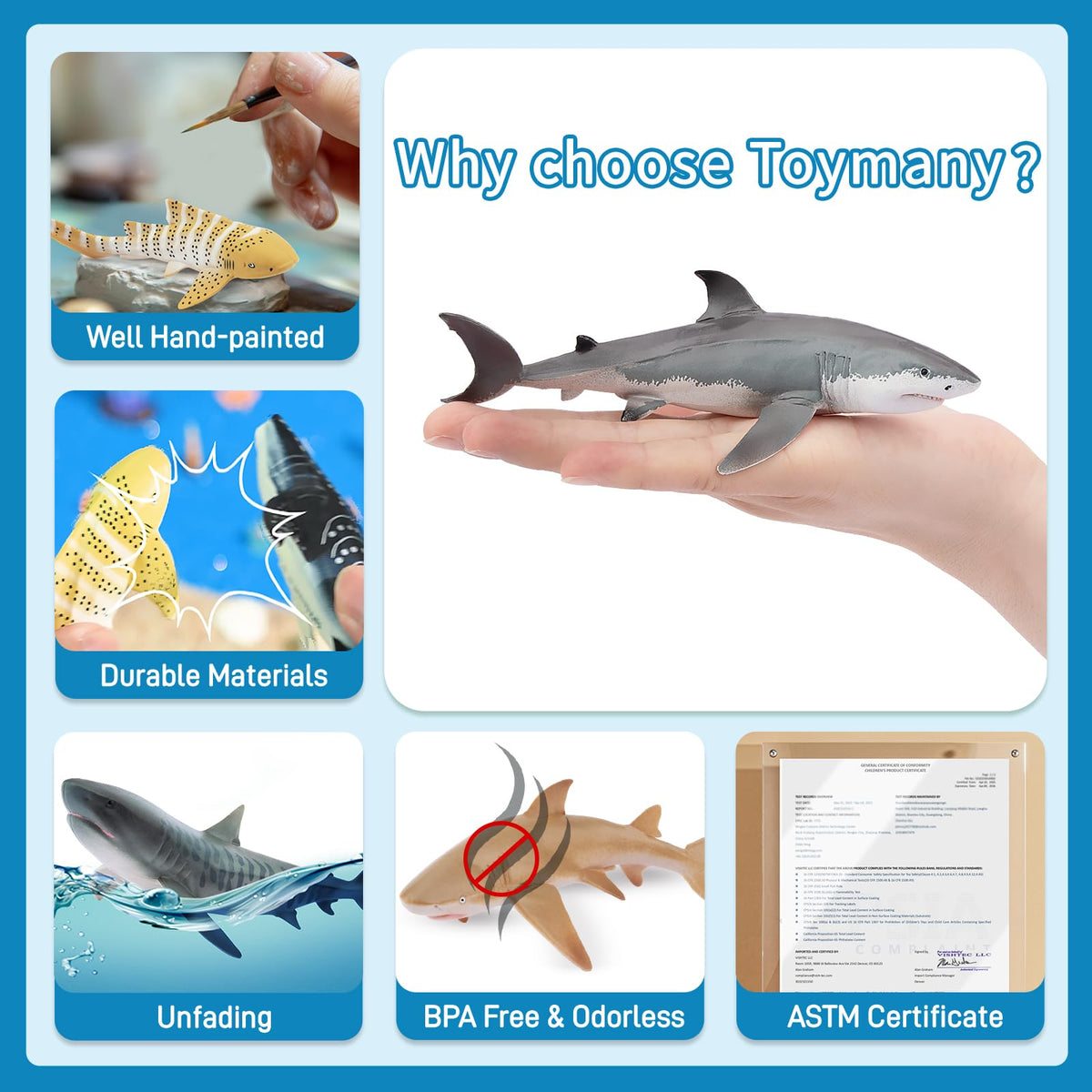Toymany Zebra Shark mini-figurine ideal for sensory play and cake toppers.