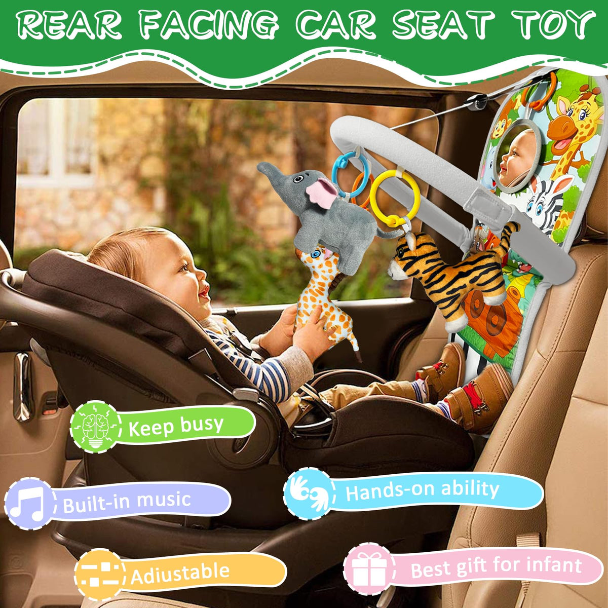 TOYMNI baby mirror toy sparks visual exploration in rear-facing seat