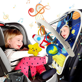 TOYMNI car-seat toy pedal-piano close-up demonstrates engaging music function for baby.