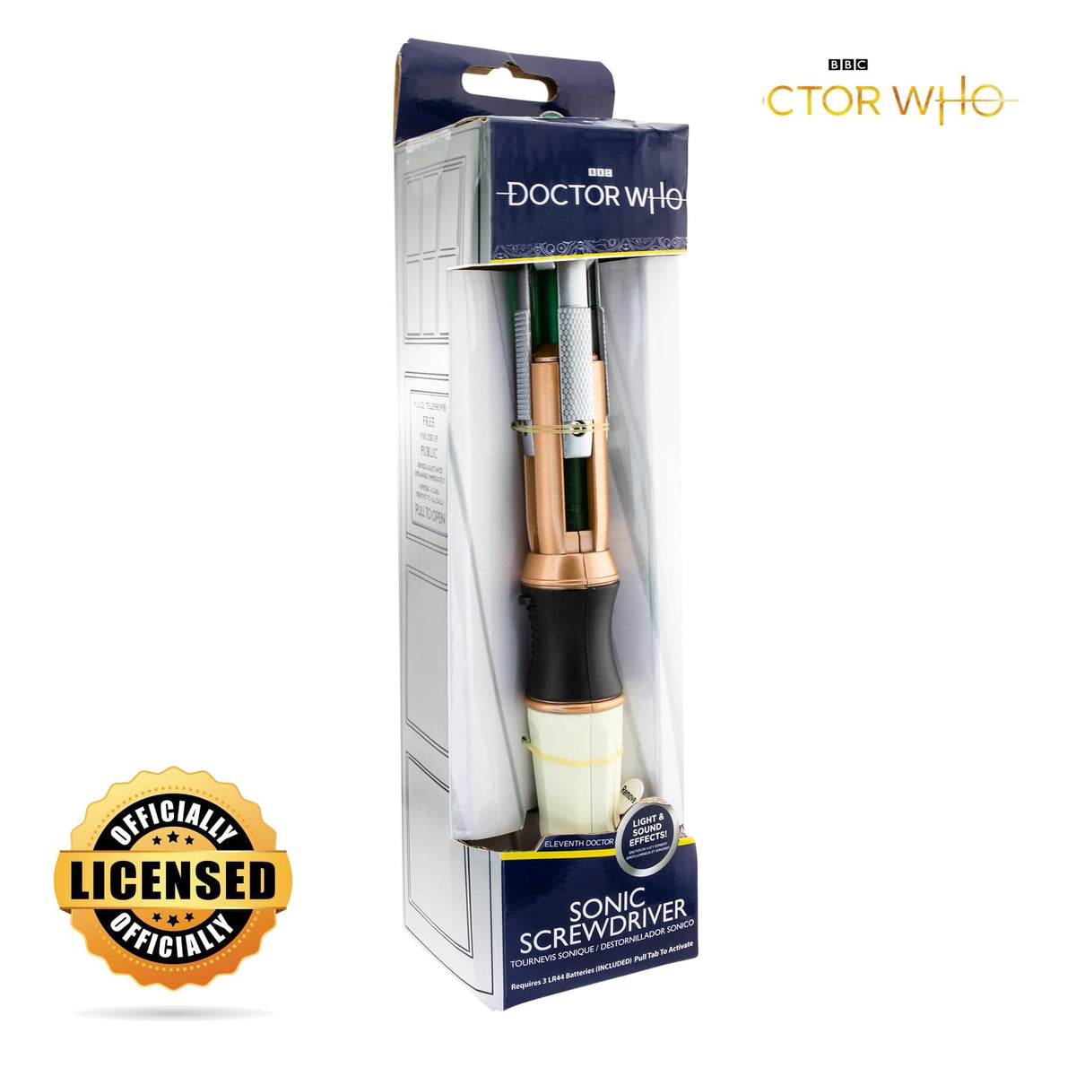 Toynk Doctor Who 11th Doctor sonic screwdriver prop spring action shown in play pose.