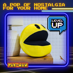 Toynk Pac-Man 7-Inch Plush on a shelf as a collectible display piece.
