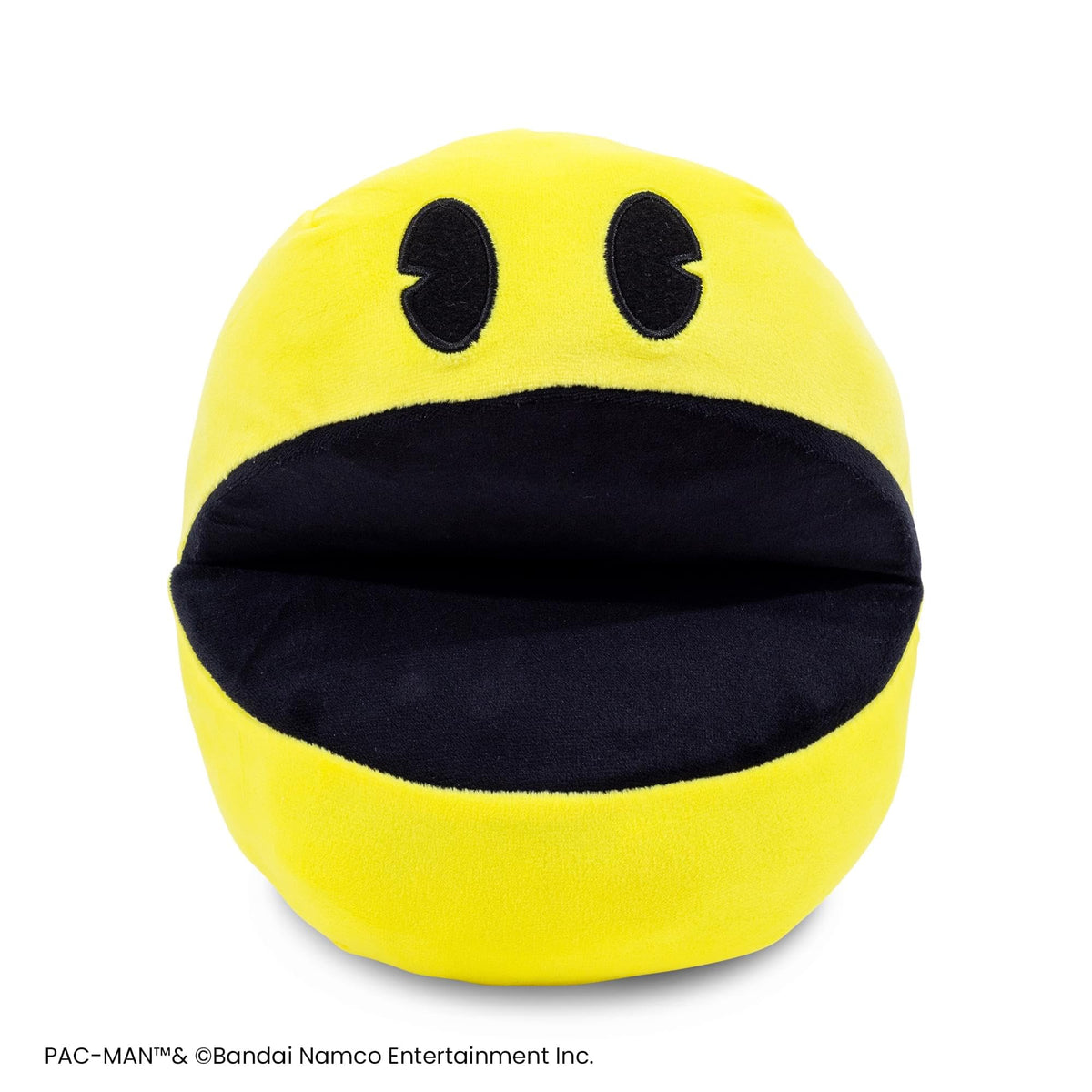 Toynk Pac-Man 7-Inch Plush with ghost creates a playful arcade scene on a desk.