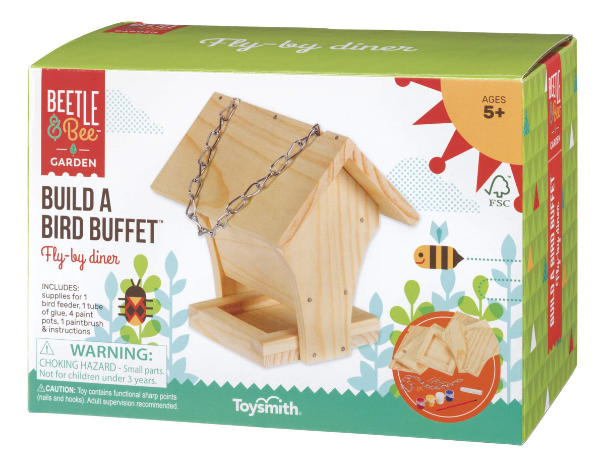 Toysmith Beetle and Bee Build A Bird Buffet wood pieces for kid-friendly assembly
