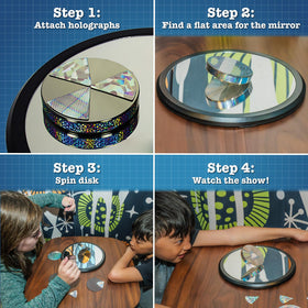 Toysmith Euler’s Disk magnetized foils producing varied light patterns.