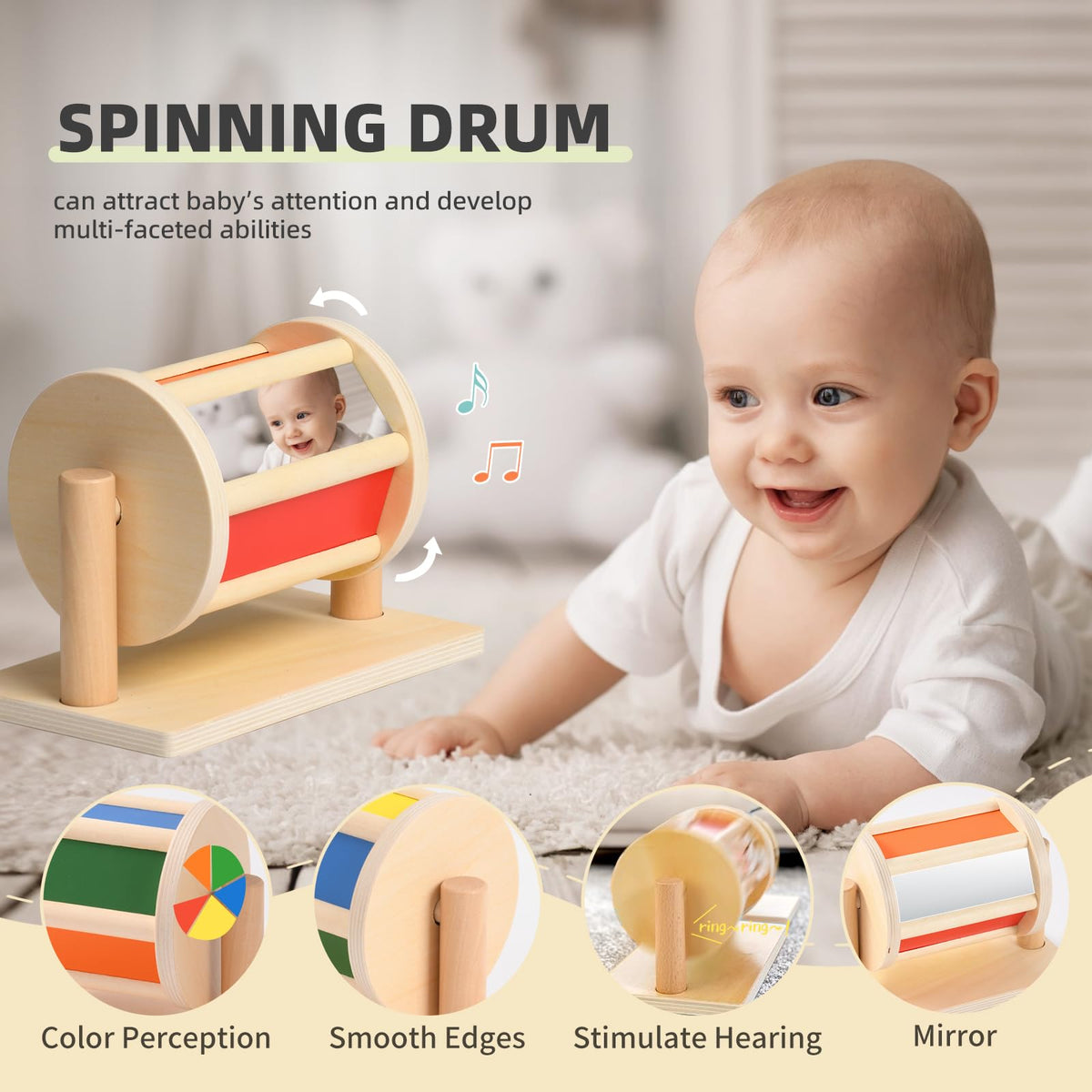 Toyssa baby hand ring promotes grasping and fine motor skill development.