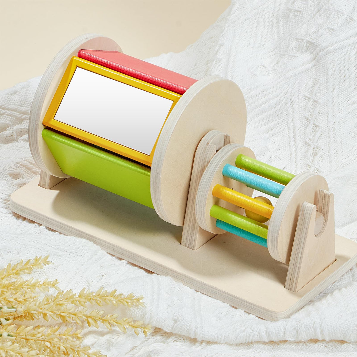 Toyssa smooth woodgrain finish provides warm, safe tactile experience for baby touch.