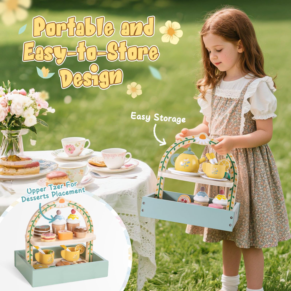 Toyssa wooden tea set cups and spoons for repeated grasping and hand-eye coordination