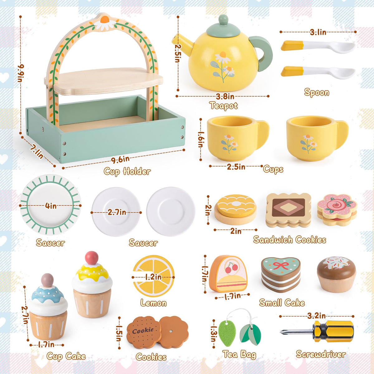Toyssa wooden tea set desserts assortment boosts storytelling and sensory exploration