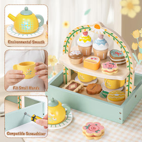 Toyssa wooden tea set lemon slice and tea bag add realistic pretend play details