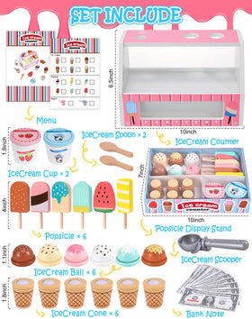 Toyssa wooden ice cream cones inspire fine motor skills during pretend shopping.