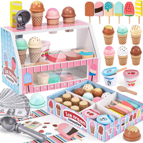 Toyssa wooden ice cream stand shown in bright colors for imaginative play.