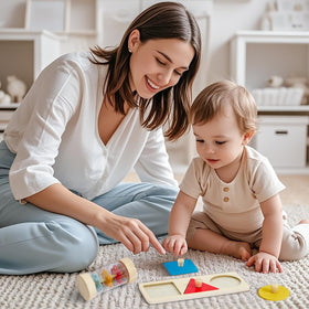 Toyssa triangle shape puzzle fosters geometric concept recognition while practicing finger dexterity.