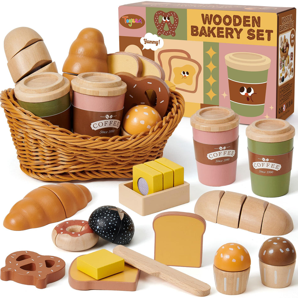Toyssa wooden play food baguette for imaginative kitchen play