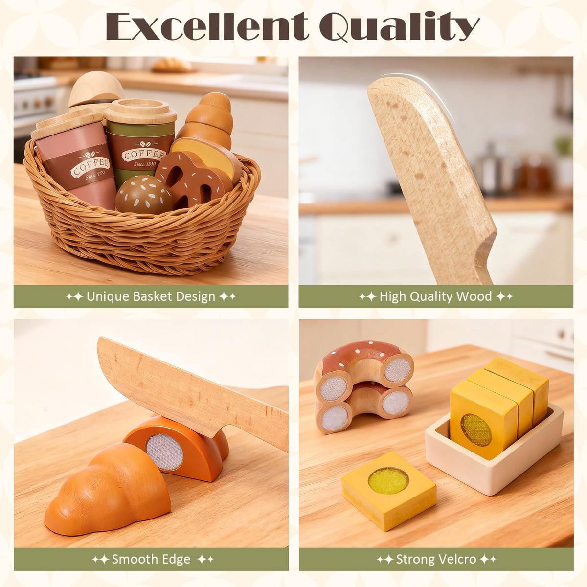 Toyssa wooden toast slices for realistic slicing pretend play
