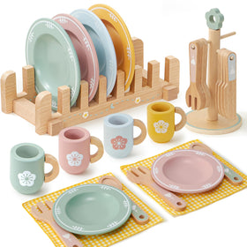 Toyssa wooden play kitchen accessories with complete cookware for imaginative cooking fun