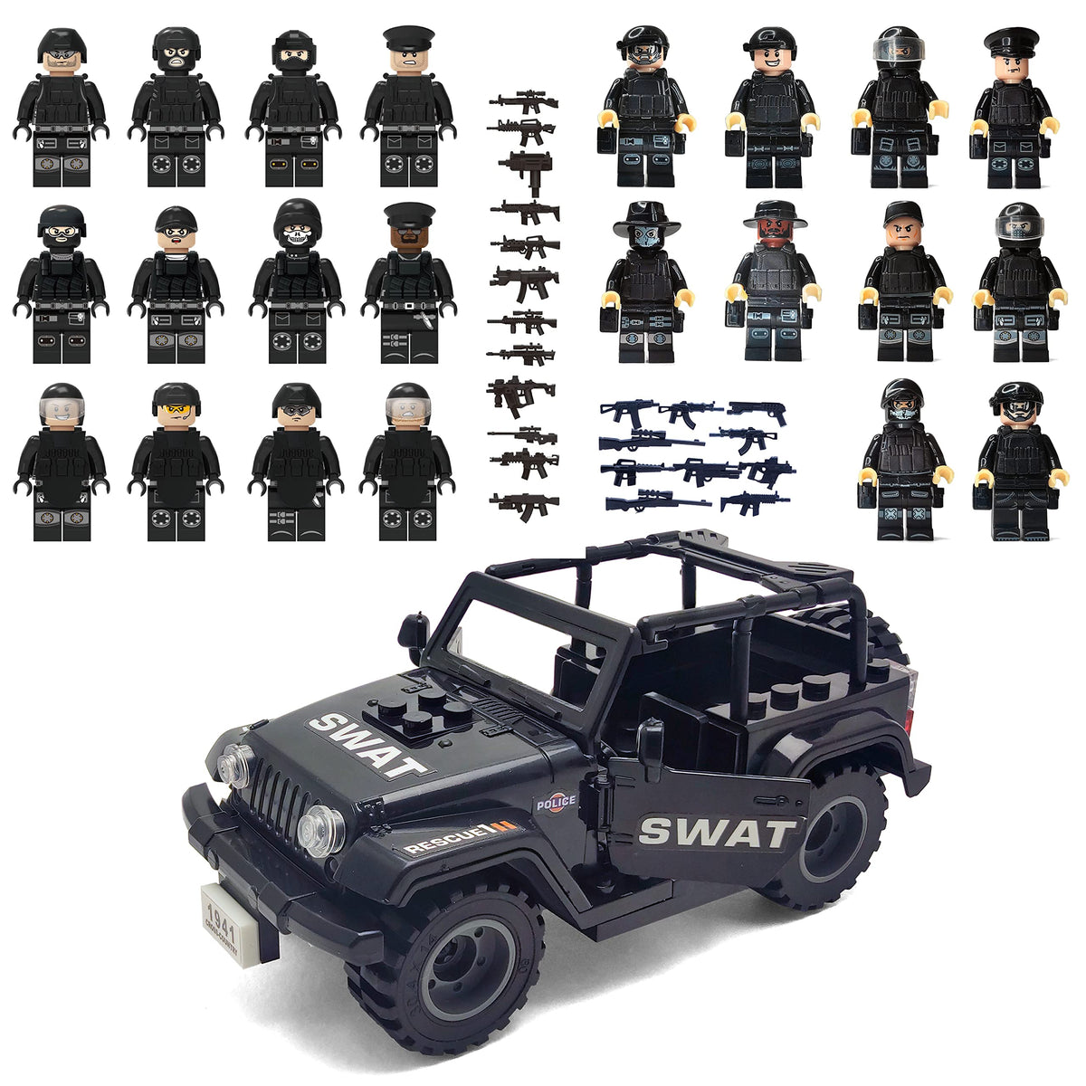 Toysvill SWAT military police building set with SUV for imaginative play and motor skill development.