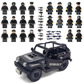 Toysvill SWAT military police building set with SUV for imaginative play and motor skill development.