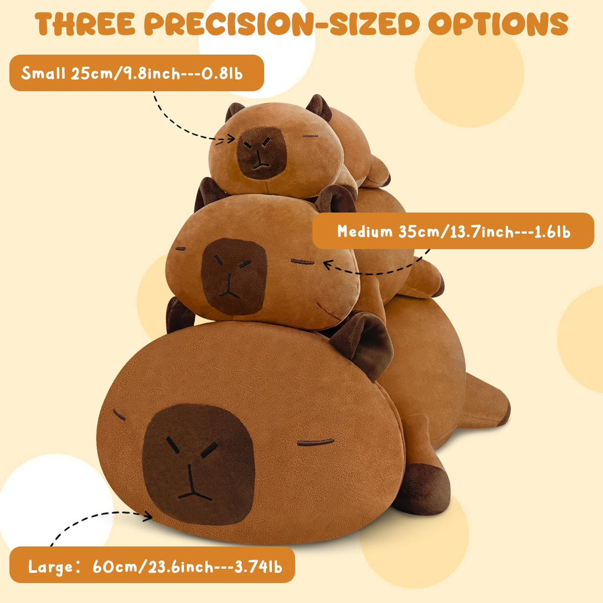 TOYSYM capybara plush, machine washable fabric for easy care.