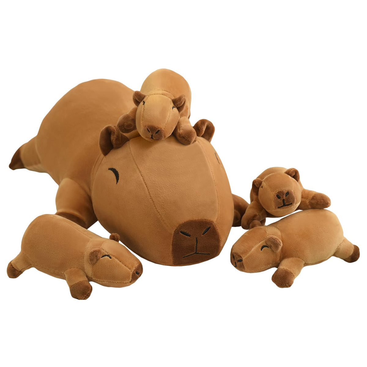 TOYSYM Capybara plush mommy tummy image showing removable babies for cuddling.