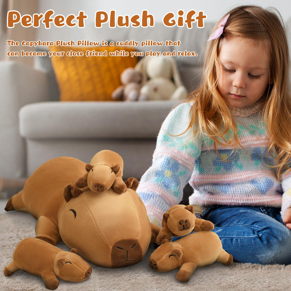 TOYSYM Capybara plush fabric close-up highlights ultra-soft texture for cozy hugs.