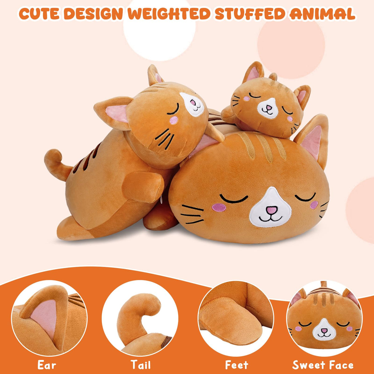 TOYSYM orange cat pillow plush showing soft fabric texture.