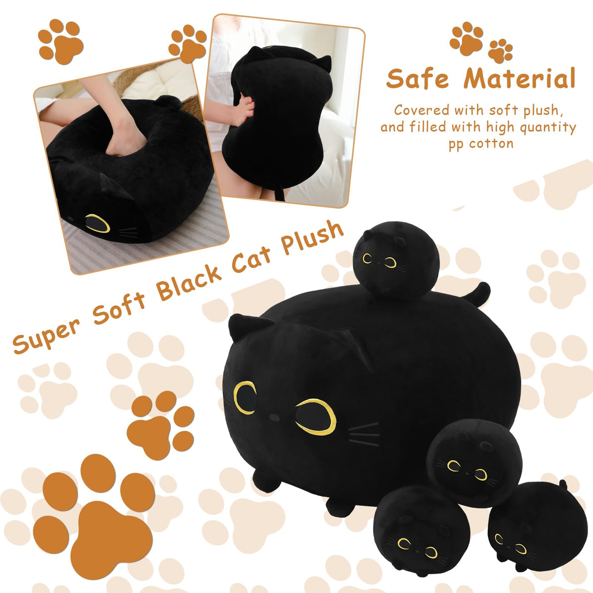 TOYSYM plush cat used as decorative pillow on sofa or bed for a cute room accent