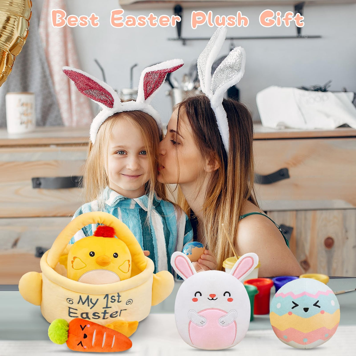 TOYSYM child playing with the Easter basket plush, easy to hold and share